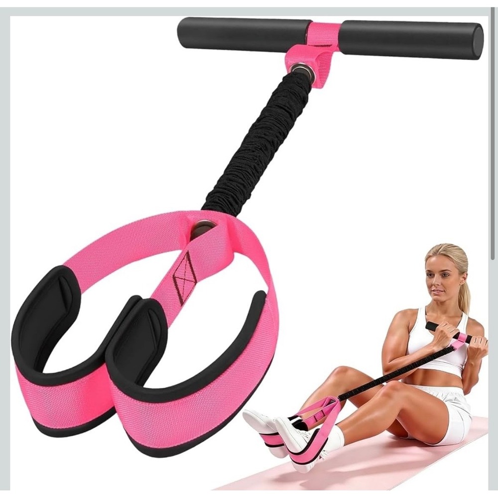 Women Pink Pedal Resistance Band with Handle, Soft Foam Fabric Foot Pedal